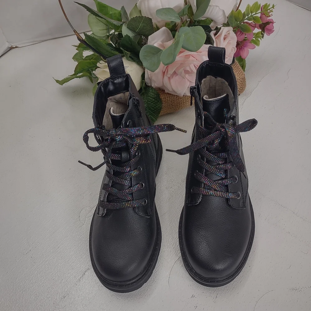 Art Class Black Boots with Multicolor Laces